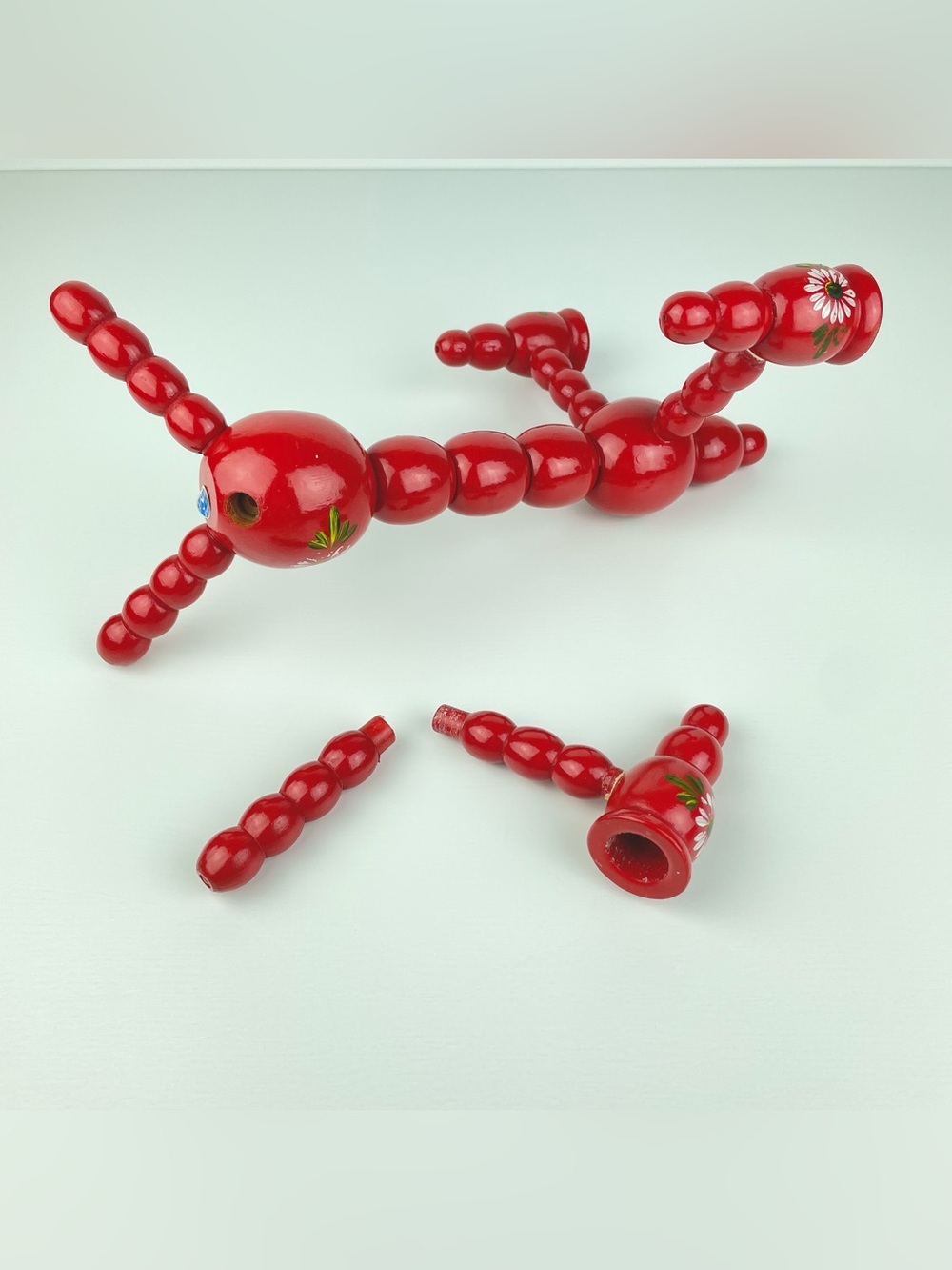 VTG Swedish 3 Armed Red Floral Candelabra Scandinavian Folk Art Candleholder - Picture 14 of 16
